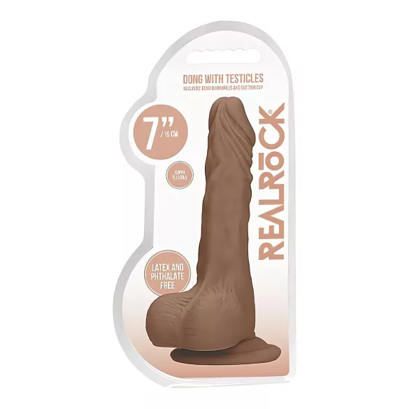 RealRock 7" Lifelike Dildo with Balls - Dark Natural
