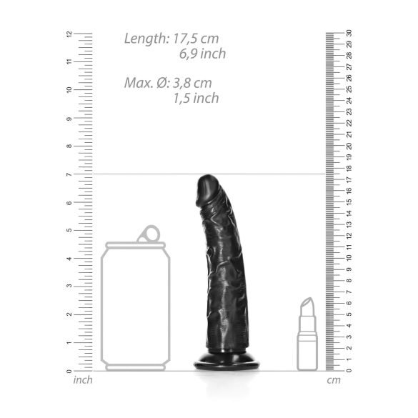 RealRock Slim Realistic Dildo - 6.1" (Black)
