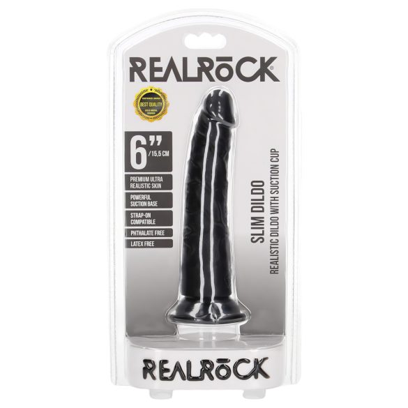 RealRock Slim Realistic Dildo - 6.1" (Black)