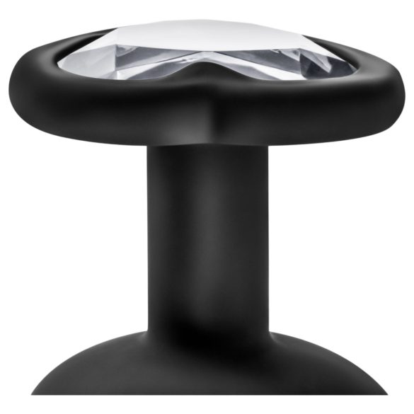 Temptasia S - silver heart-shaped jeweled anal plug (black) - small
