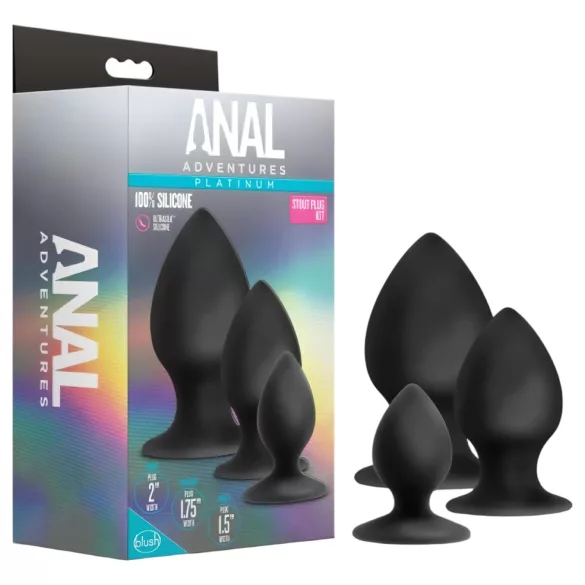 Anal Adventures Platinum Stout - Anal Plug Set - 3 Pieces (Black)
