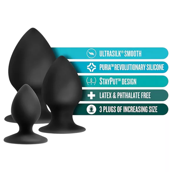 Anal Adventures Platinum Stout - Anal Plug Set - 3 Pieces (Black)