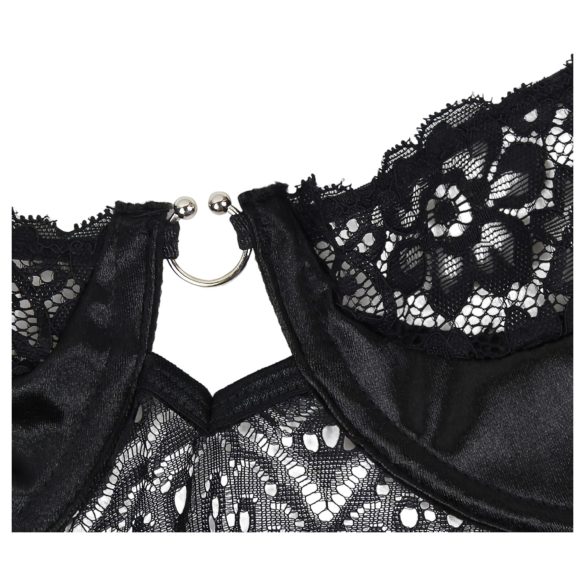 Subblime - Patterned Bodysuit with Satin Belt (Black)