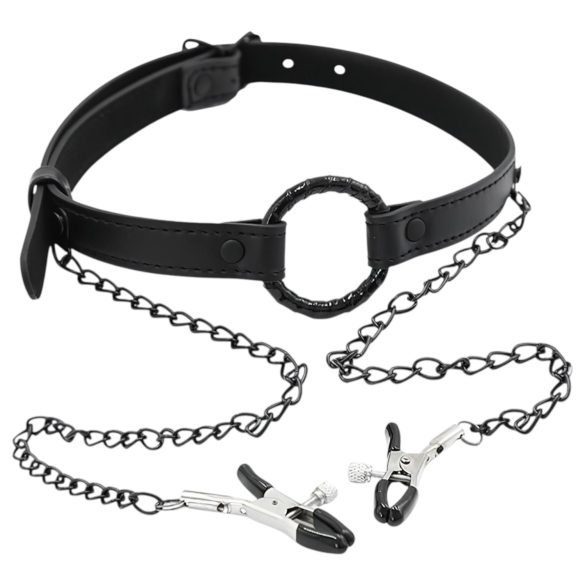 INTOYOU - Mouth Gag with Nipple Clamps (Black)
