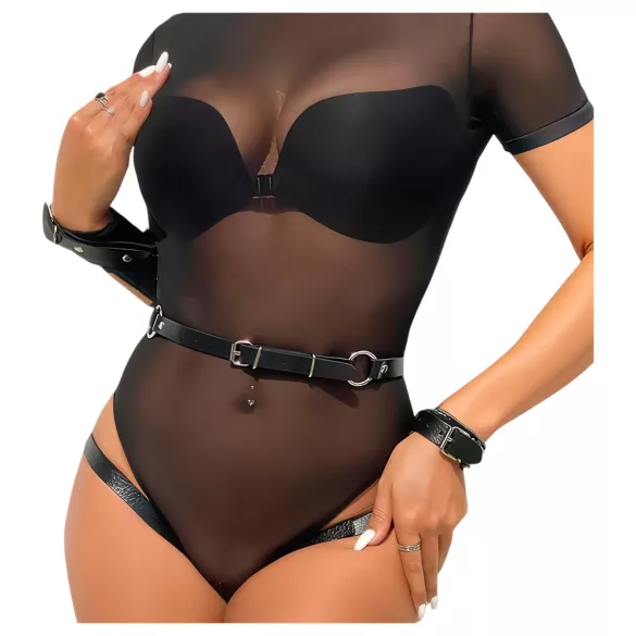 Adalet Jimena - Vegan Leather Harness with Cuffs (Black)