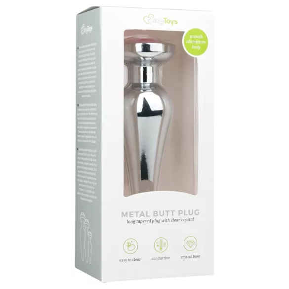 EasyToys Metal No.11 - silver anal plug with pink gem, cone-shaped (3.5 cm)