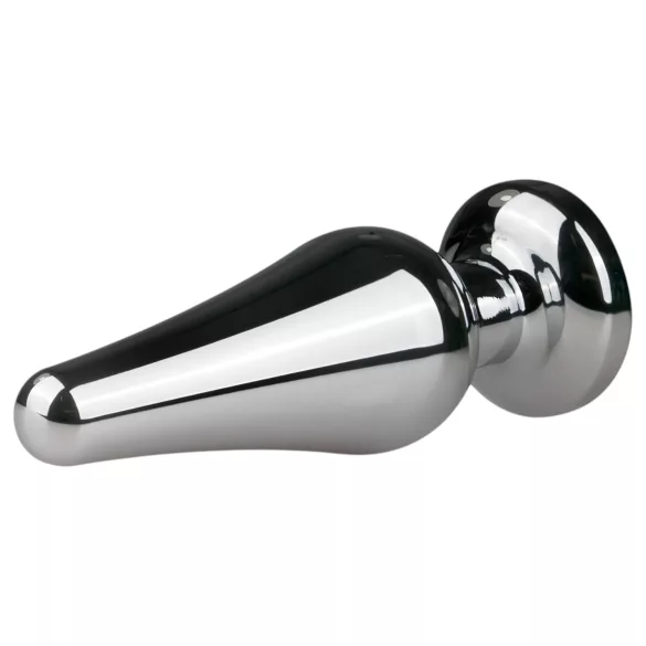 EasyToys Metal No.11 - silver anal plug with pink gem, cone-shaped (3.5 cm)