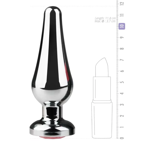 EasyToys Metal No.11 - silver anal plug with pink gem, cone-shaped (3.5 cm)