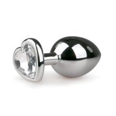   Easytoys Metal No.7 - Heart-Shaped Anal Plug with White Gem - Silver