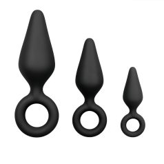 Easytoys - Ringed Anal Plug Set - 3 Pieces (Black)