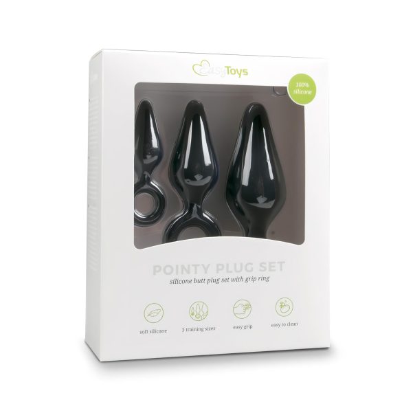 Easytoys - Ringed Anal Plug Set - 3 Pieces (Black)