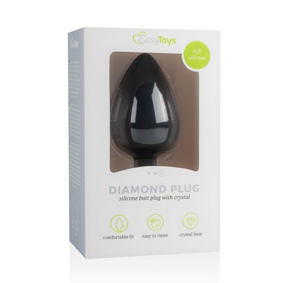EasyToys Diamond - Large Black Anal Plug with White Gem