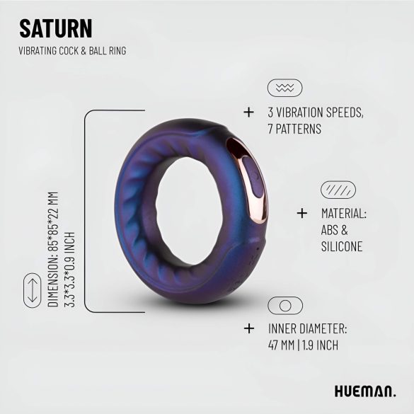Hueman Saturn - Rechargeable, Waterproof Vibrating Ring (Purple)
