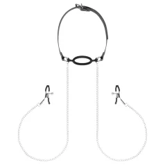 Bedroom Dreams - Silver & Black Mouth Gag and Nipple Clamps