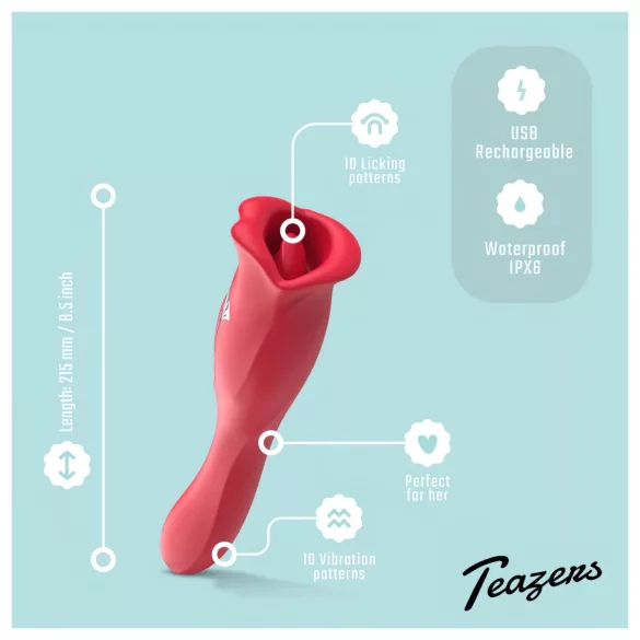 Teazers - double-ended vibrator with tongue clitoral stimulator (red)