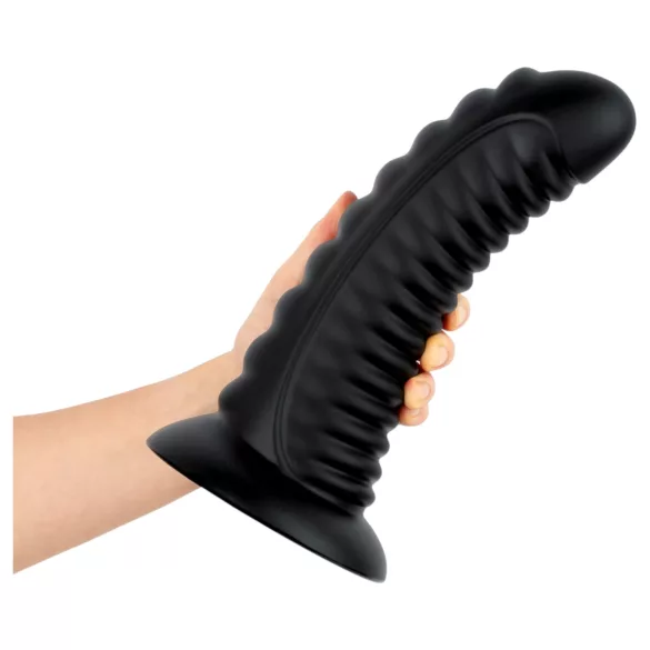 BUTTR Double Ribbed - extra-large ribbed anal plug (black) - 26 cm