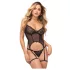 Zôf Jade - Sheer Corset with Suspender Straps and Thong (Black) - L/XL