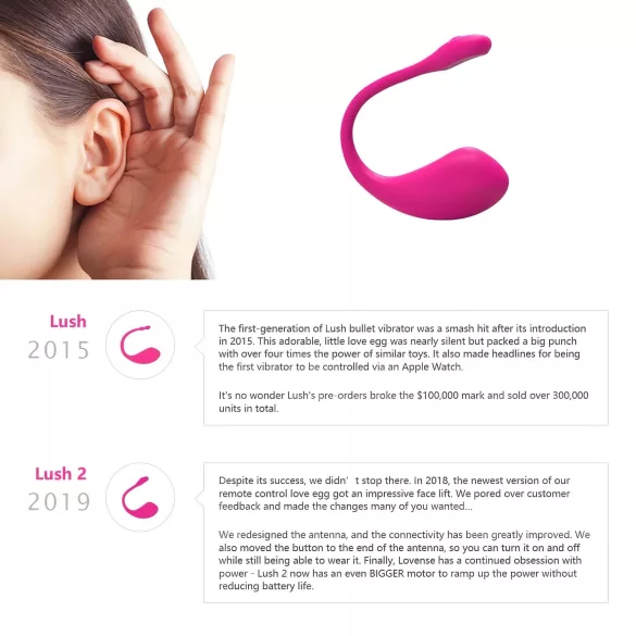 Lovense Lush 2 - wearable app-controlled vibrating egg (pink)