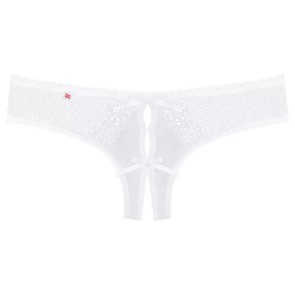 Obsessive Alabastra - Floral Bow Open-Front Thong - White