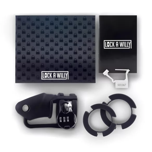 LOCK A WILLY - Silicone Chastity Cage with Lock (Black)