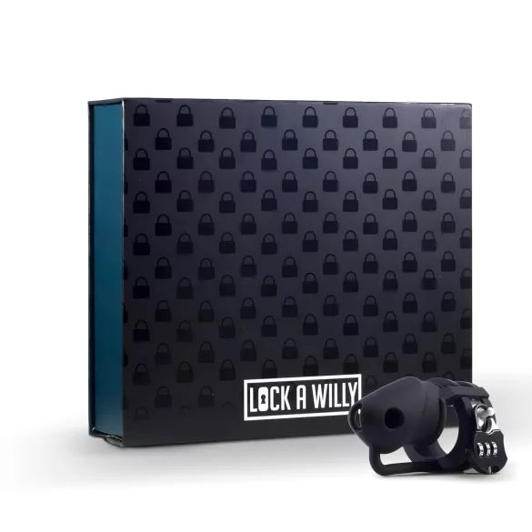LOCK A WILLY - Silicone Chastity Cage with Lock (Black)