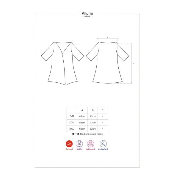 Obsessive Alluria - Lace Robe & Thong Set (Black) - L/XL