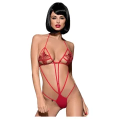   Obsessive Luiza - red strappy bodysuit with tulip motif (S/M)