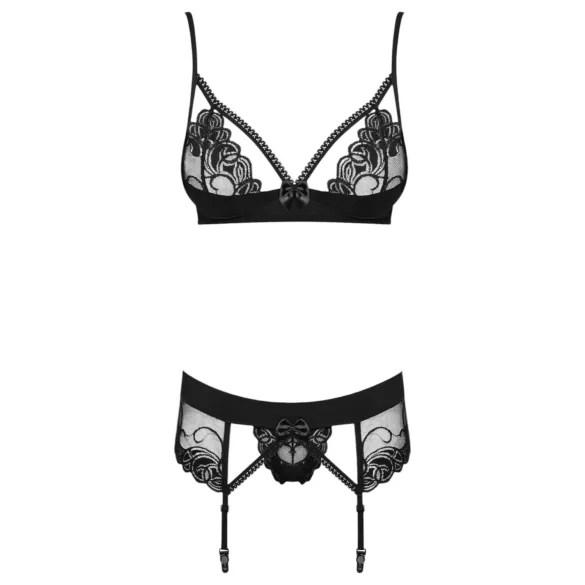 Obsessive Wonderia - Embroidered Lace Lingerie Set (Black) - L/XL