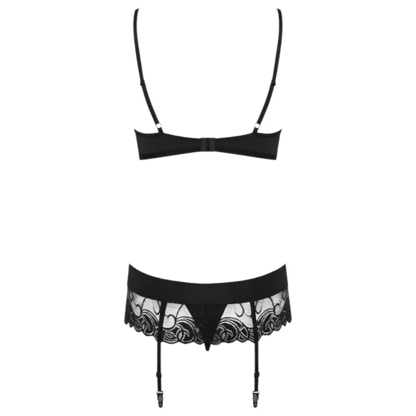 Obsessive Wonderia - Embroidered Lace Lingerie Set (Black) - L/XL