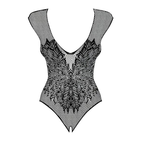 Obsessive B112 – Angel Wing Open-Back Fishnet Bodysuit (Black)