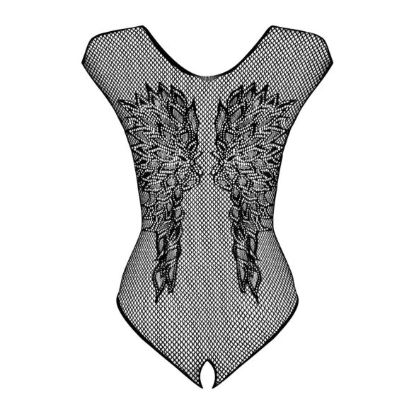 Obsessive B112 – Angel Wing Open-Back Fishnet Bodysuit (Black)