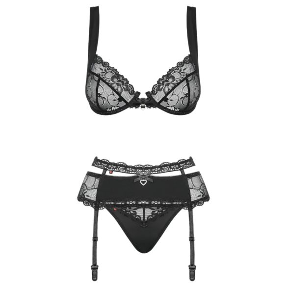 Obsessive Heartina - Black Lingerie Set - L/XL