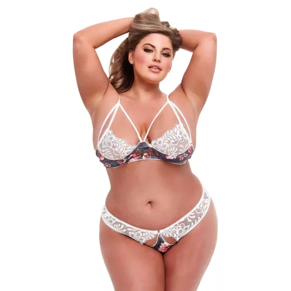 Baci Plus Size - Floral Lace Bra Set (White)